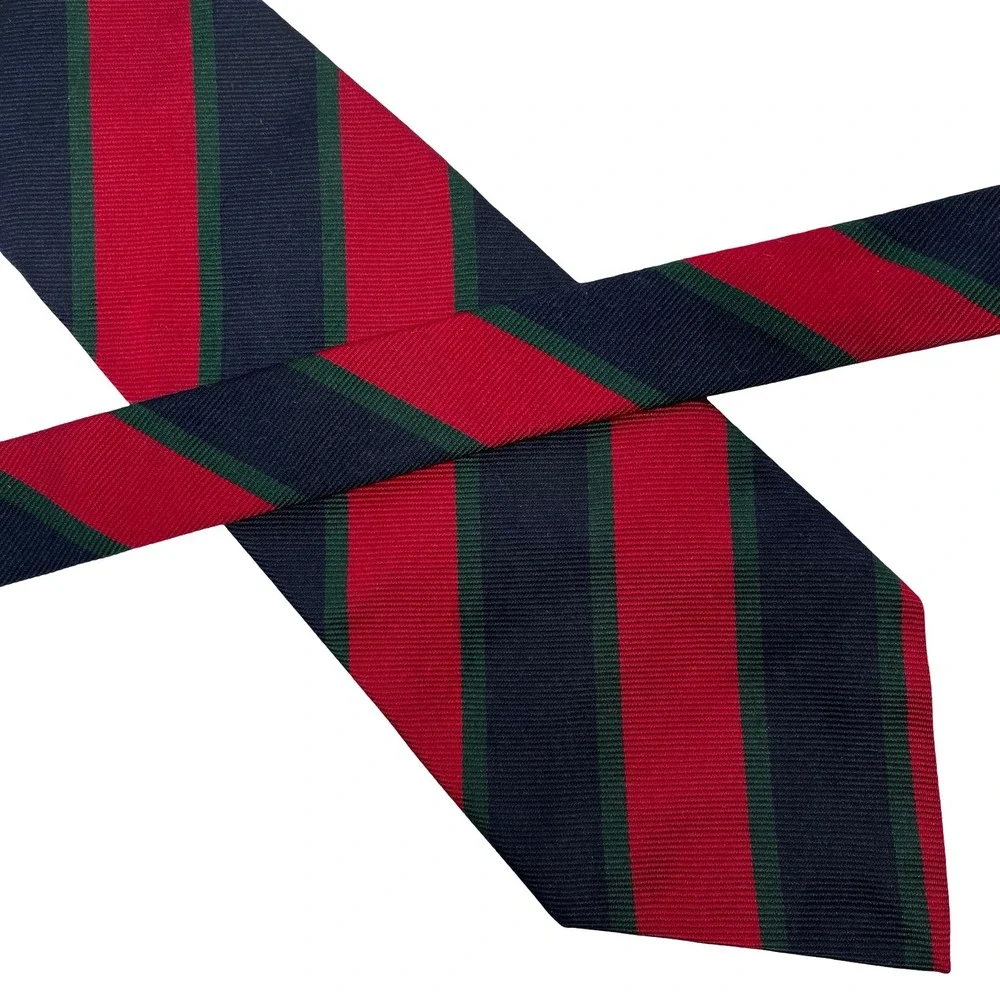Vintage Huntington Silk Necktie Tie Red Blue Striped Regimental Repp Made in USA